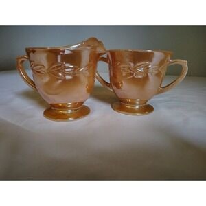 Vintage Fire King Cream and Sugar Set USA Orange Peach Luster Diner Ware